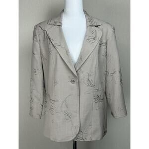Tan Jay Women’s Blazer Jacket Sz 12 Tan Embroidered Classic Classy Chic Feminine